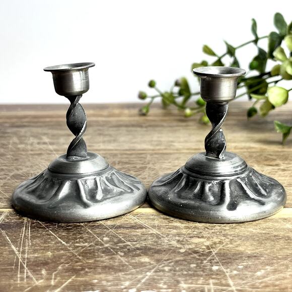 Vintage Miniature Pewter Candlestick Holders Set of 2 Norway 2.25\